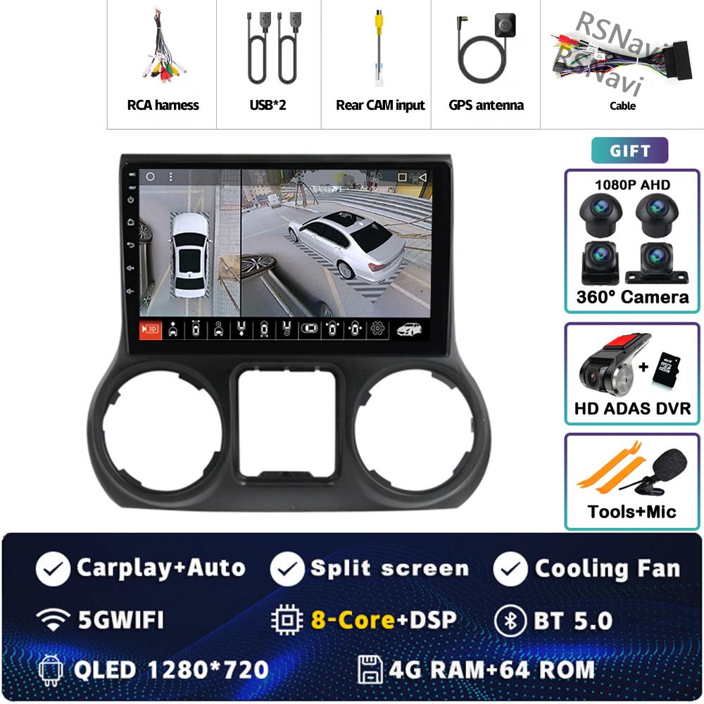 Android 14 Carplay Auto For Jeep Wrangler 3 JK 2011 2012 2013 2018 Car Radio Player Multimedia Srereo Navigation BT 4G WIFI DSP
