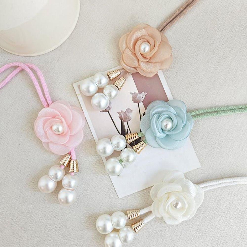 2PCS Adjustable Pearl Curtain Buckle Elegant Curtains Tie Rope Camellia Curtain Tieback  Living Room