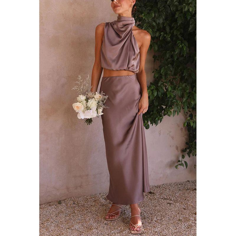 Two Piece Set of Sleeveless Top Andskirt Sleeveless Top and Skirt Two-piece Set