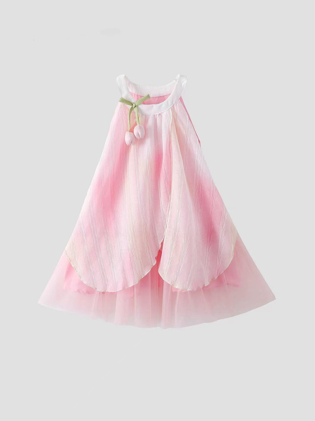 Girls Summer Ombre Halter Neck Princess Dress 90 розовый