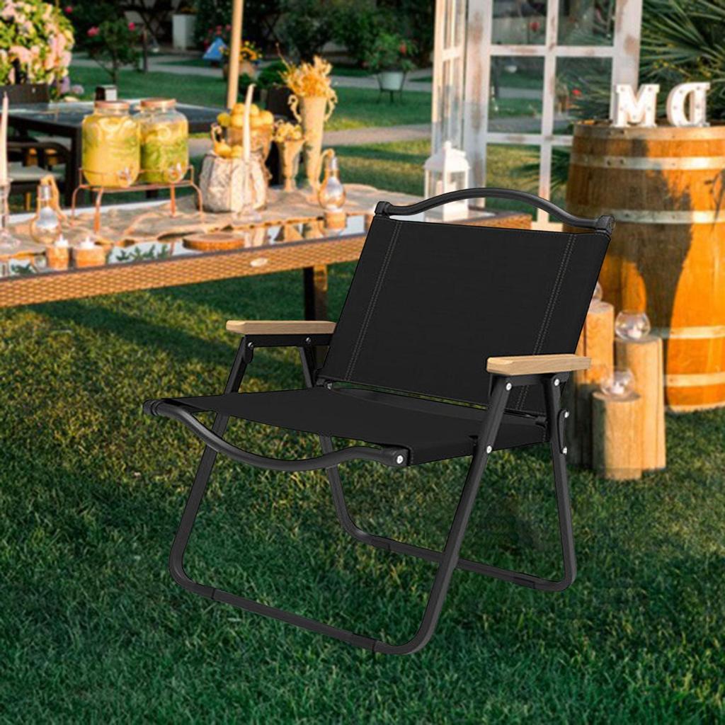 Folding Camping Chair Collapsible Load Bearing for Travel Barbecues Black Medium