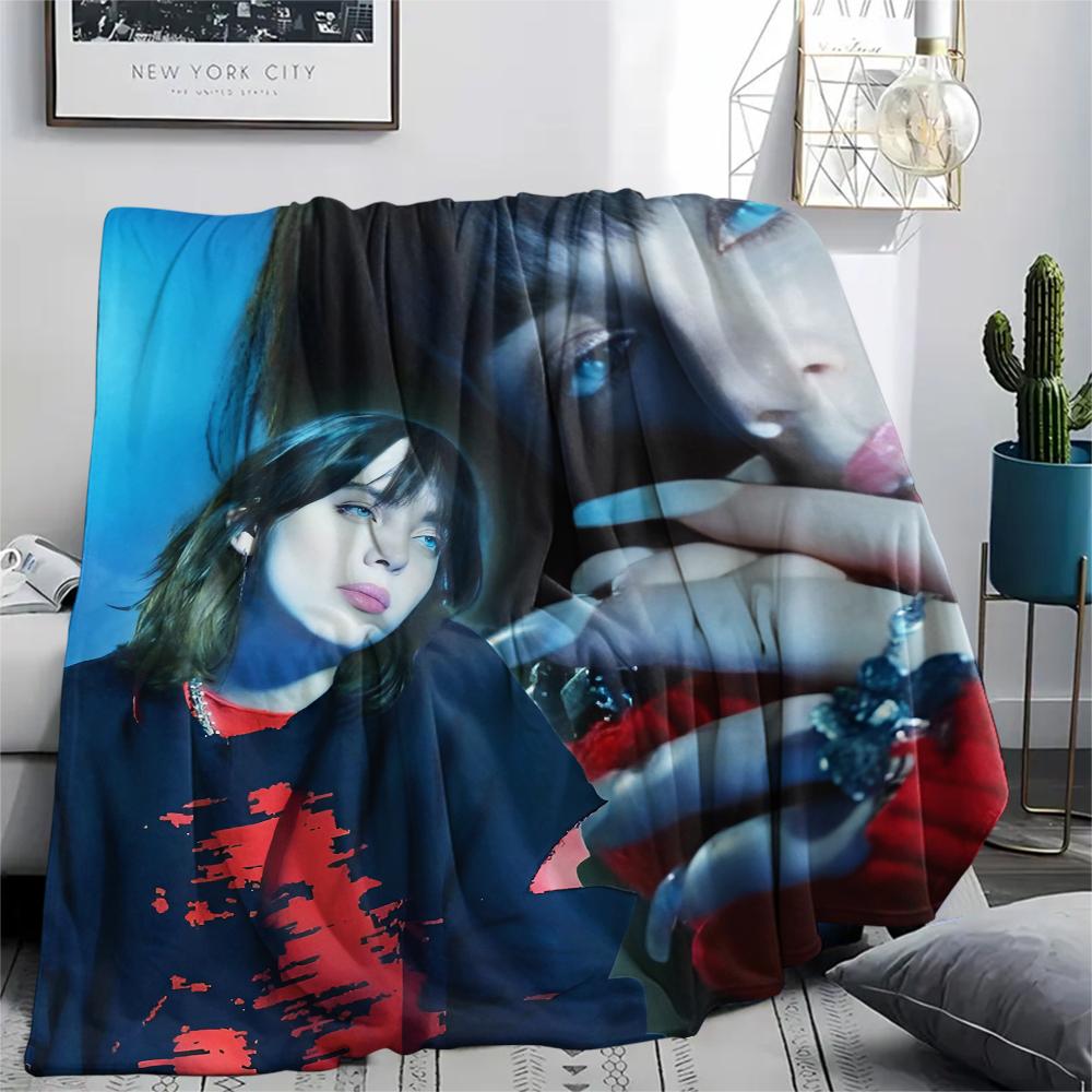 1 ks Flanelová deka s potiskem Billie Eilish, Vysoká kvalita, Pro všechna roční období, Domácí dekorace, Teplo a pohodlí, Perfektní jako vánoční dárky