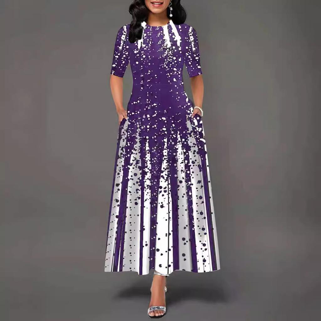 Damenmode Lässig Locker Großer Schwung Halber Ärmel Langes Kleid Farbverläufe Druck Urlaub Maxikleid Übergröße Vestidos Longos Robe