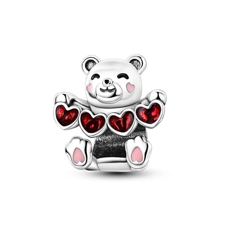 925 Silver Polar Bear Love Bead Happy Bear Series Fit Diy Bracelet Necklace Cute Kids Birthday Party Gifts