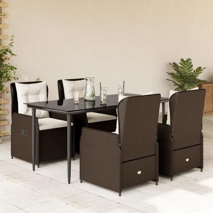 VidaXL Ensemble à manger de jardin 5 pcs et coussins marron poly rotin 3262843