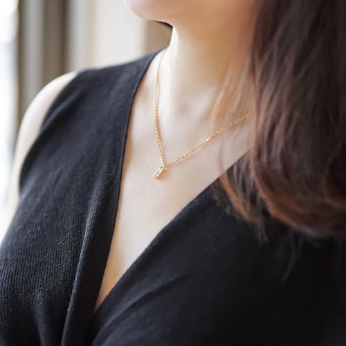 Takeda Jewelry Crystal Bar Pendant Necklace, Silver/Gold, Rectangular Design (Yellow Gold)
