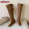 Fashion New Fashion Lace Up Ladies Knee High Boots Shoes Flock Women Long Modern Boots Female With Height Increasing Shoes