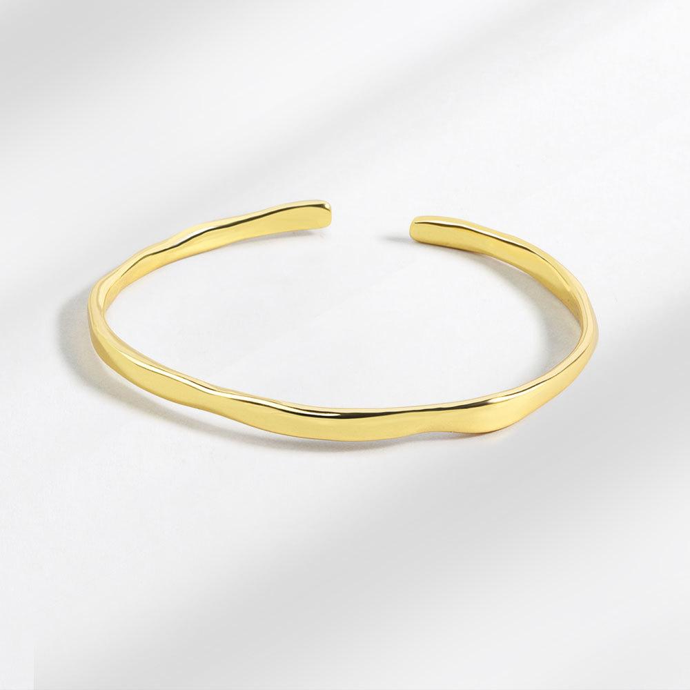 925 Silver Irregular Smooth Open Cuff Bracelet For Women Minimalist Versatile Bangle Gift For Best Friend