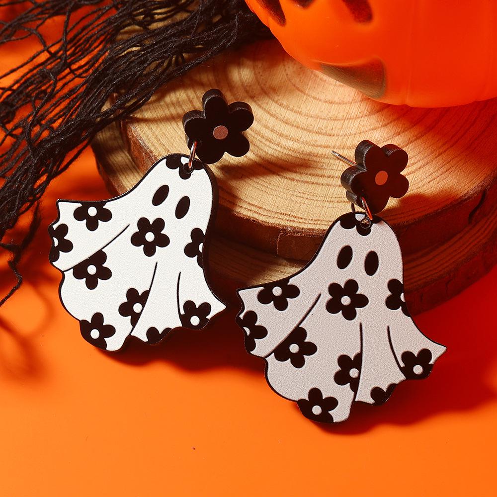 Cross-Border Halloween Cartoon Heart Ghost Tassel Earrings