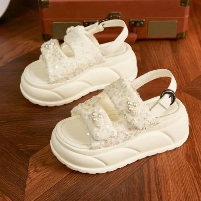 Fashion High Quality 7.5cm Synthetic Women Casual High Brand Peep Toe Shoes Fashion Slippers Platform Wedge Sandals Summer Bling Hollow