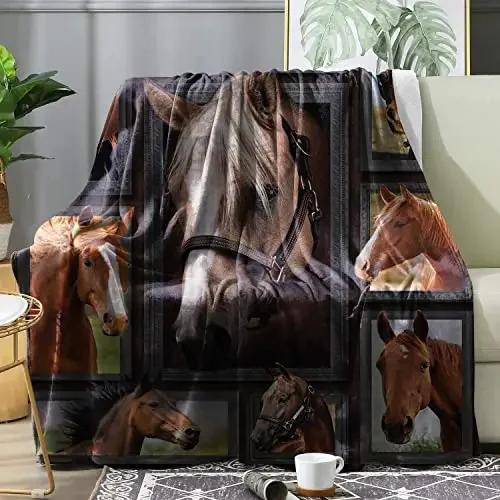 Horse Floral Blanket Animal Flower Pattern Print Throw Blanket Super Soft Comfortable Lightweight for Living Room for Kids Teens