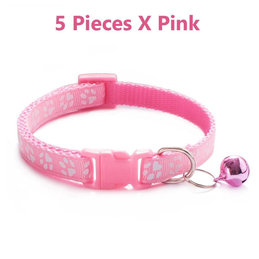1/5Pcs Adjustable Footprint Pet Collar with Bell, Cute Soft Neck Collar for Puppy Small Dog Kitten Cat Daily Wear