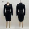 European and American popular spring and autumn new French temperament celebrity waist hip wrap long sleeve suit dress