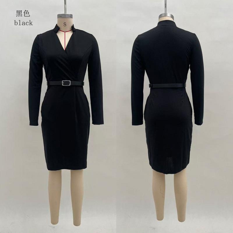 European and American popular spring and autumn new French temperament celebrity waist hip wrap long sleeve suit dress