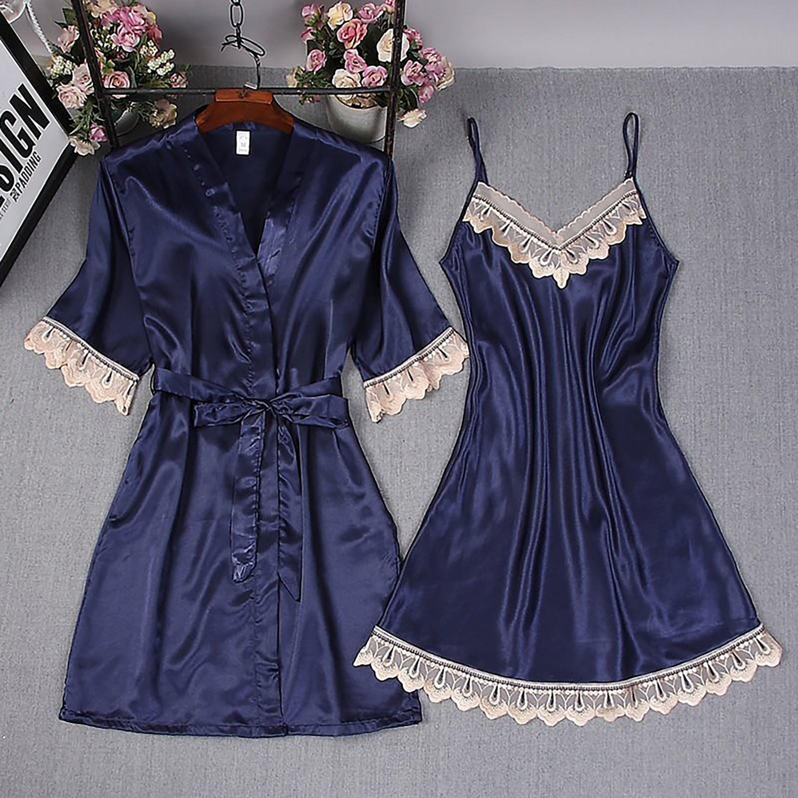 

2-Piece Women Sexy Garter Lingerie Set Robes Lace Bodysuit Deep-V Neck Underwear L тёмно-синий