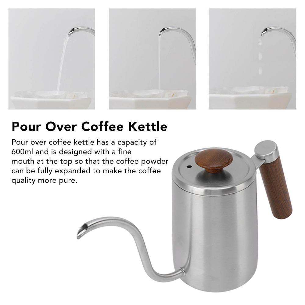 600ml Capacity Gooseneck Kettle 304 Stainless Steel Brewing Pot Narrow Spout Kettle Office Use