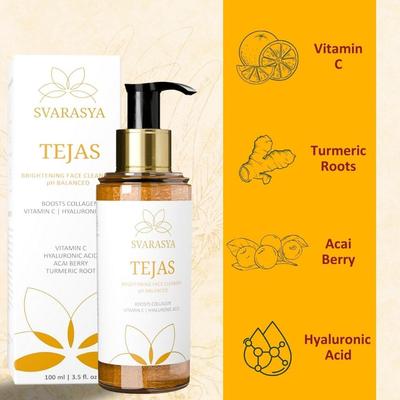 Svarasya Tejas The Collagen-Boosting 20% Vitamin C + Turmeric Face Cleanser For Skin Brightening| Face Cleanser for Women and Men|100ml