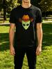 Cowboy Hat Wearing Green Alien Head Funny Cartoon Art Graphic Unisexs Crew Neck Short Sleeve Tee Casual Daily Soft Basic Wear Top