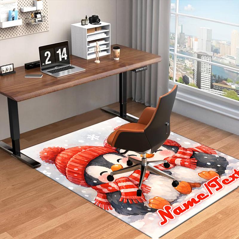 1PC Custom Name Winter Penguin Love Theme Floor Mat Ideal for Living Room, Game Rooms, Office, Bedroom,Floor Mat Playful Design