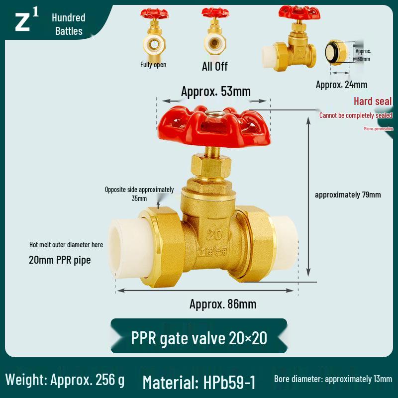 Full Copper Gate Valve for PPR, PE, and Tap Water Pipes - 20mm, 25mm, 32mm Double Union, Hot Melt Compatible.