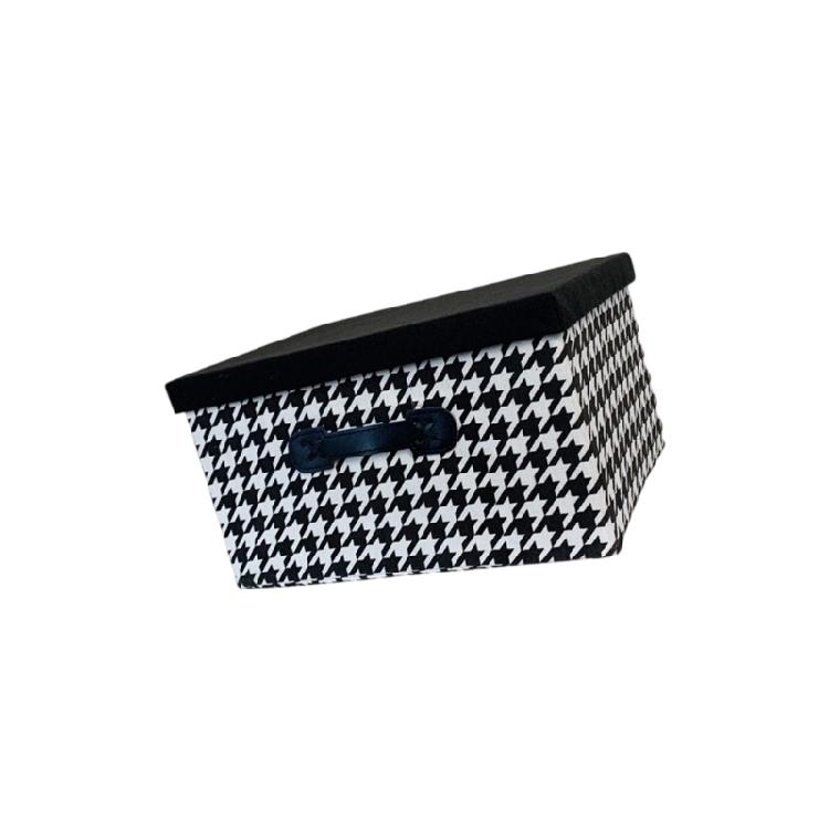 Stylish Houndstooth Pattern Foldable Storage Container Fabric Foldable Box for Space Organization In Vehicle Homes