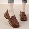 Fashion Cowhide Women Shoes Fashion Mid Heel Thick Soled Genuine Leather Retro Loafers Spring Autumn Flat Women Singles Shoes Mom Shoes