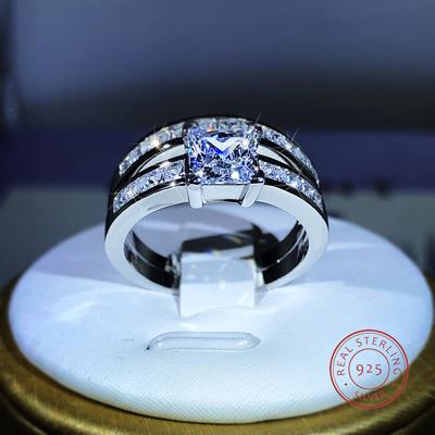 Sterling Silver Double Row Zircon Micro Inlaid Ring Style Wedding Diamond Ring Set Ring Zircon For Couple Ring