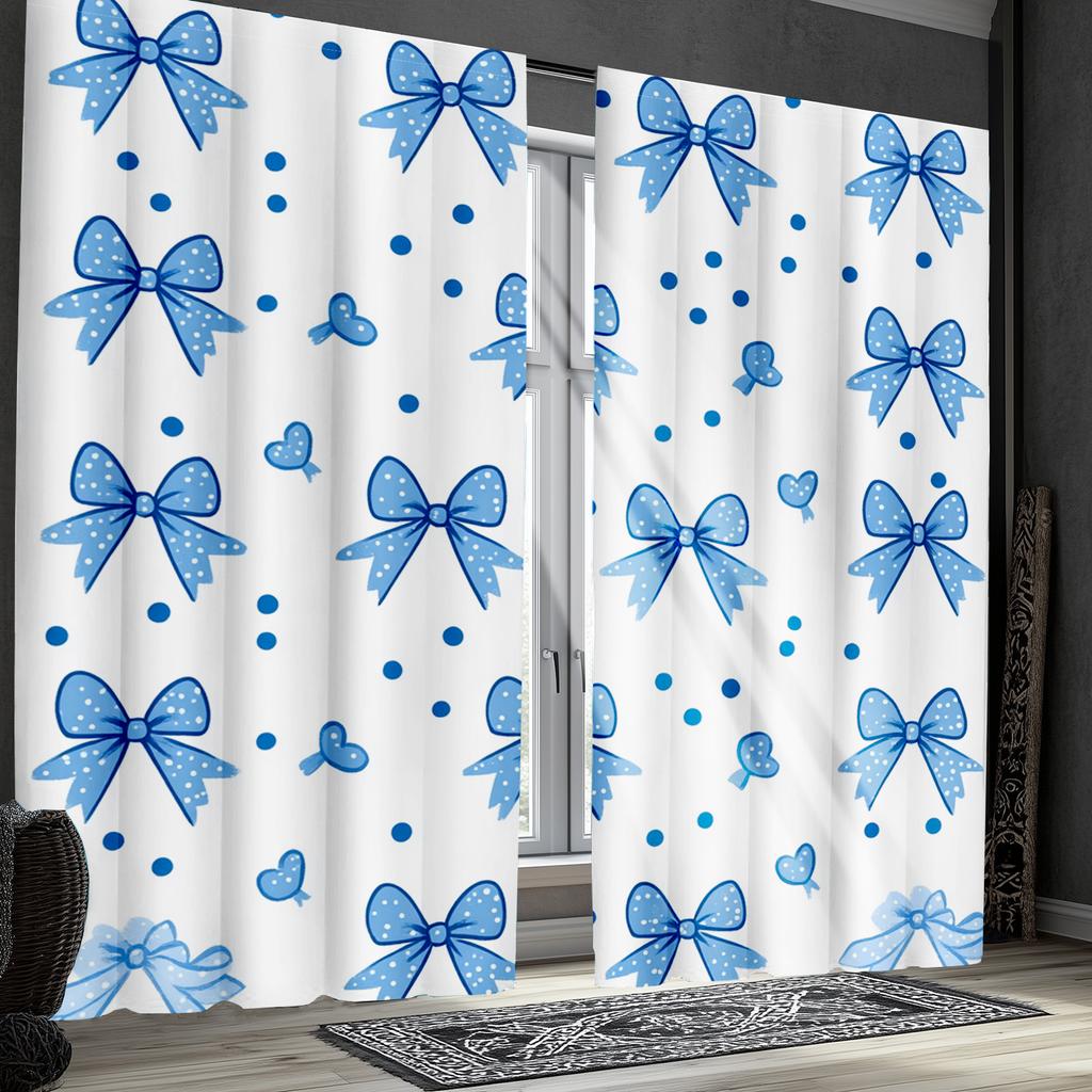 Chic Bow Geometric Print Curtains Polyester Fabric Suitable Bedroom Living Room Decoration Curtain Set Of 2 Made Washable Area Ready
