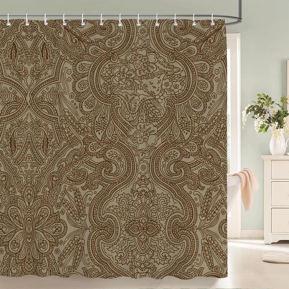 1 Pcs Simple Printing Polyester Shower Curtain Waterproof Fabric, European Elegant Pattern Bathroom Partition Curtain