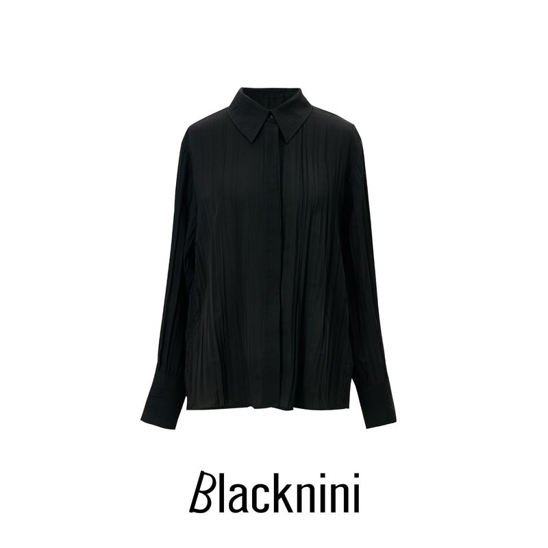 

Blacknini Ding Dahl Static Luxury Style Ice Feeling Acetic Acid Wave Texture Pleat Shirts Black (In Stock) M(Waffer size)