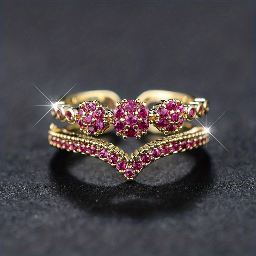

Royal Style Ring Inlaid Shining zirconia Double Layer Design Adjustable Cuff Ring Multi Colors To Choose Evening Party Decor розы красного