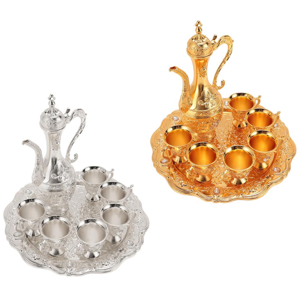 Legerings Vinglass Kanne Sett Rustfritt Utsøkt Dekorativt Vintage Kaffekanne Sett for Te Hjemmefest Vi