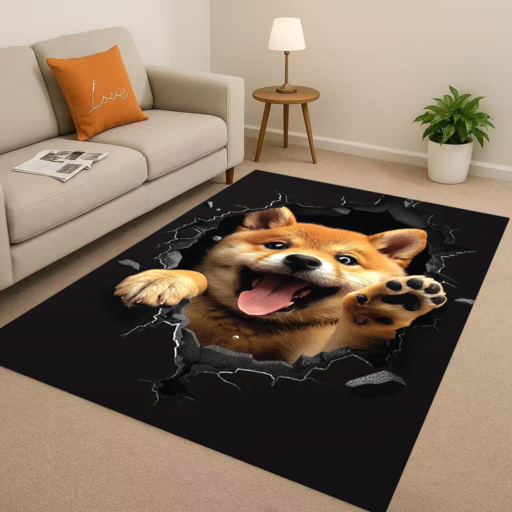 27 Stil Durchbrechende Wand 3D-Illusion Hund Welpe Wohnzimmer Rutschfester Teppich für Schlafzimmer Spielzimmer Sofa, Heimdekoration Fußmatte