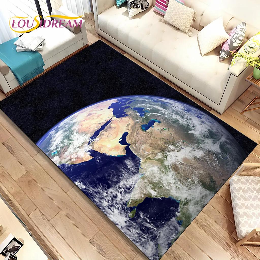3D Space Fixed Stars Galaxy Earth Area Rug,Carpet Rug for Home Living Room Bedroom Sofa Doormat Decor,Kids Non-slip Floor Mat HD