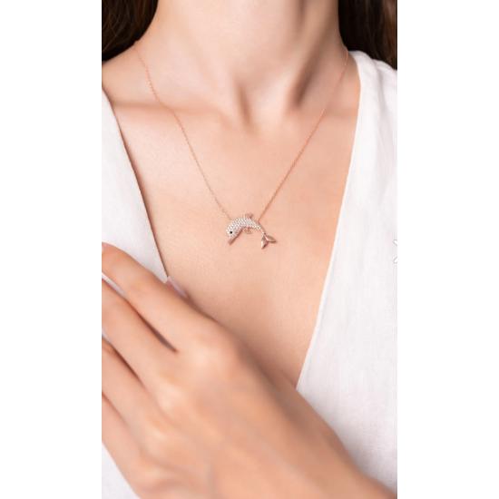 Kadın Rose Yunus Balığı Gümüş Kolye