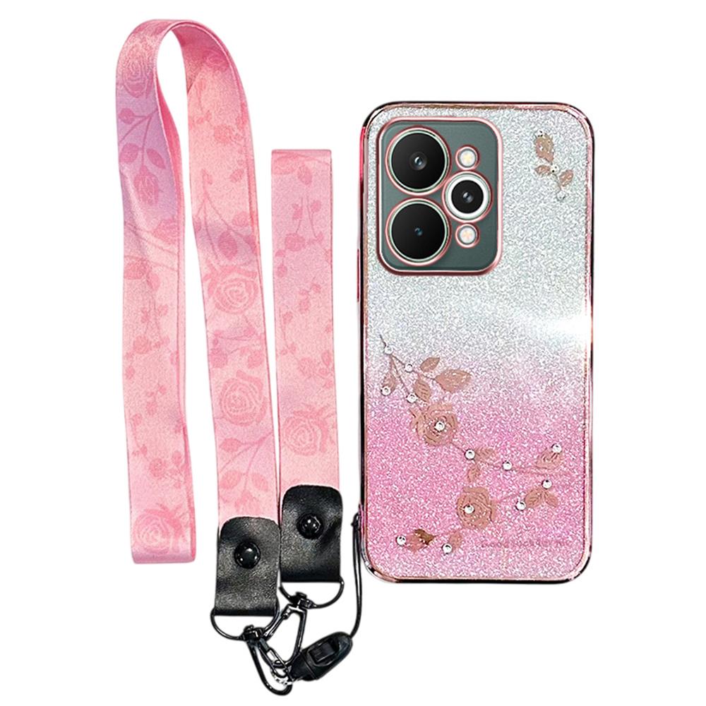 For Realme 15 Pro 5G Case Flower Pattern TPU Gradient Phone Cover with Lanyards