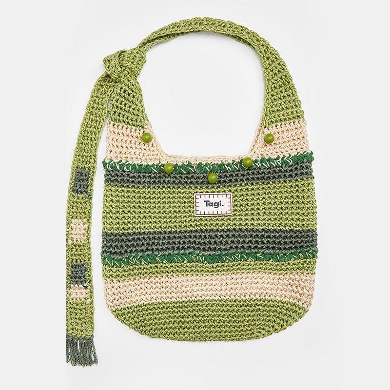 

Tagi.2025 New Smart Fruit Handmade String Wooden Bead Portable Commuter Versatile Contrast Color Shoulder Woven Bag Green