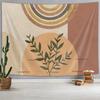 Mid Century Modern Abstracte Kunst Wandkleed, Minimalistisch Salieplant Zon Retro Boho Wandkleed, Geel Wit Bruin Geometrisch