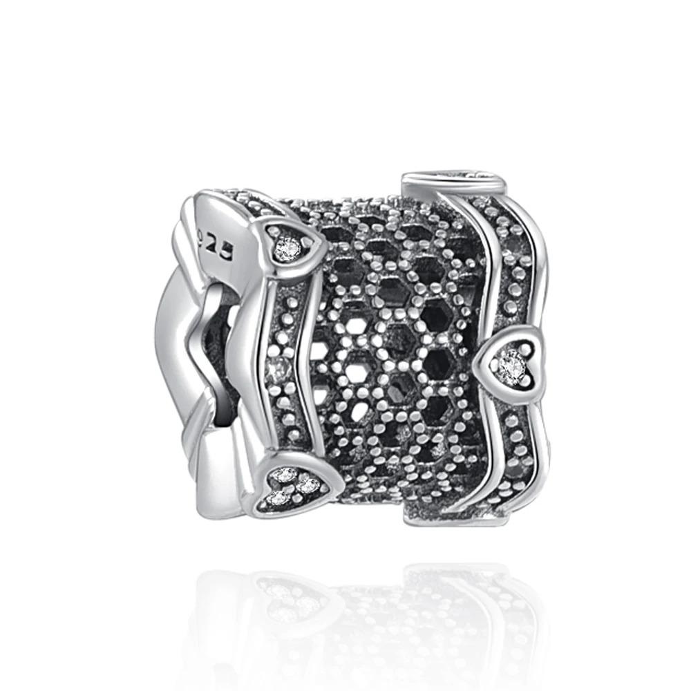 New 925 Silver Heart Spacer Beads for DIY Bracelet Fashion Jewelry Women Accessories Openwork Charm