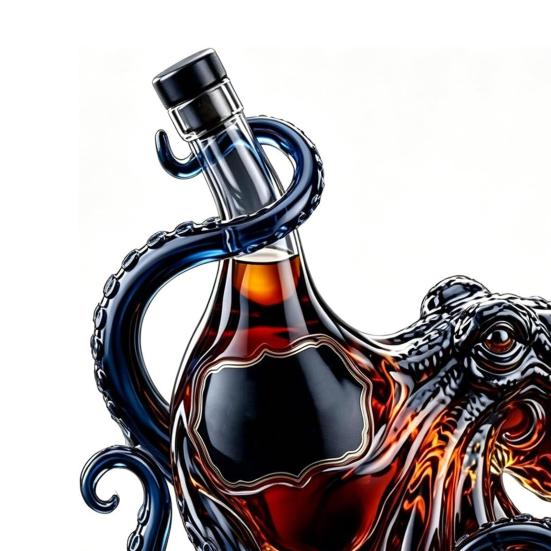 Octopus-Shaped Glass Decanter, 3D Artistic Borosilicate Bottle for Whiskey Wine Soda, 350ml Decorative Liquid Bottle, Unique Bar Decor Gift for
