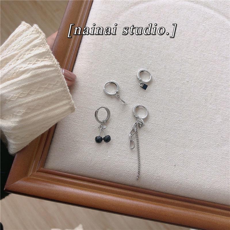 Black Cherry & Peach Heart Earrings Set: 4-Piece Trendy Daily Wear for Women