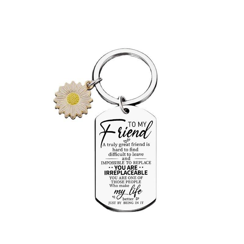 Sunflower Stainless Steel Best Friend Keychain Gift Pendant