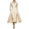 Damen Mode Elegant Taille Enger Umlegekragen Langarm Midi Freizeitkleid