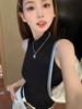 Summer Slim Spaghetti Strap Hollow Out Top Women's High Neck Knitted Vest
