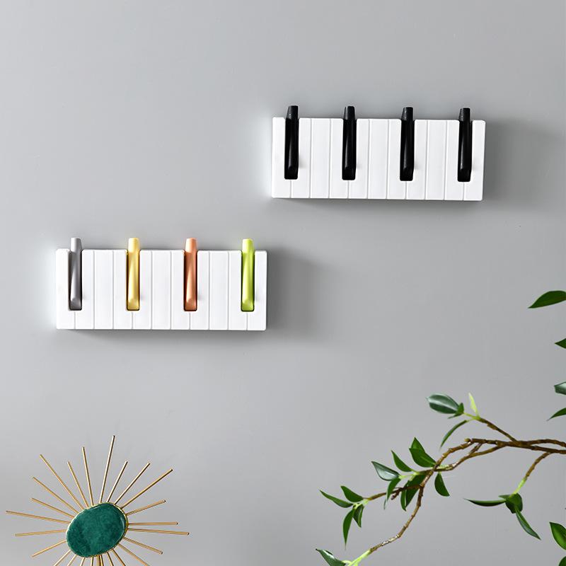 Creative Four Compartments of The Piano Hooks Entrance Door Hole-free Key Cloak Hat Bag Umbrella Hanging Rack Bathroom Kitchen Organizer