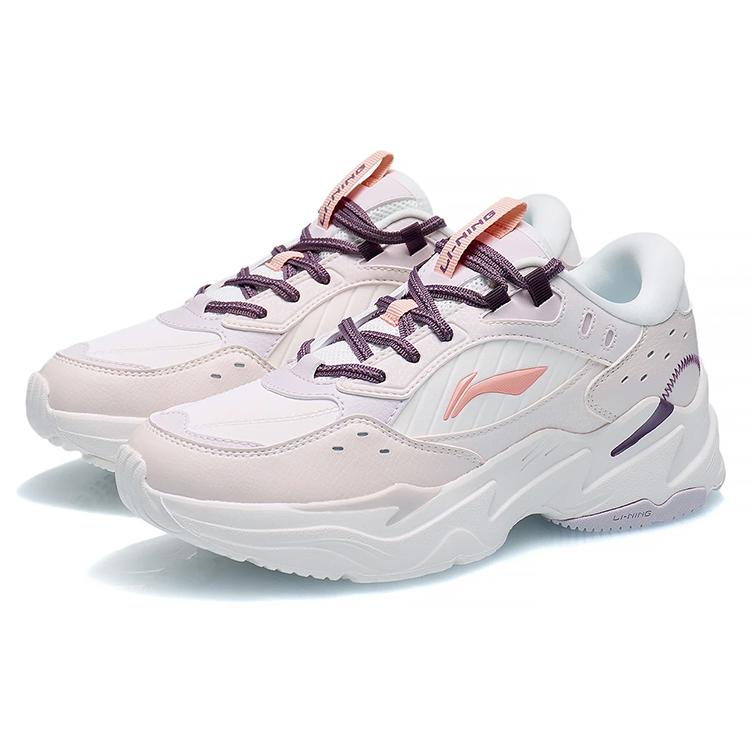 Li Ning Slip Resistant Abrasion Resistant Low Top Sports Casual Shoes Women's White Purple AGCS436-2