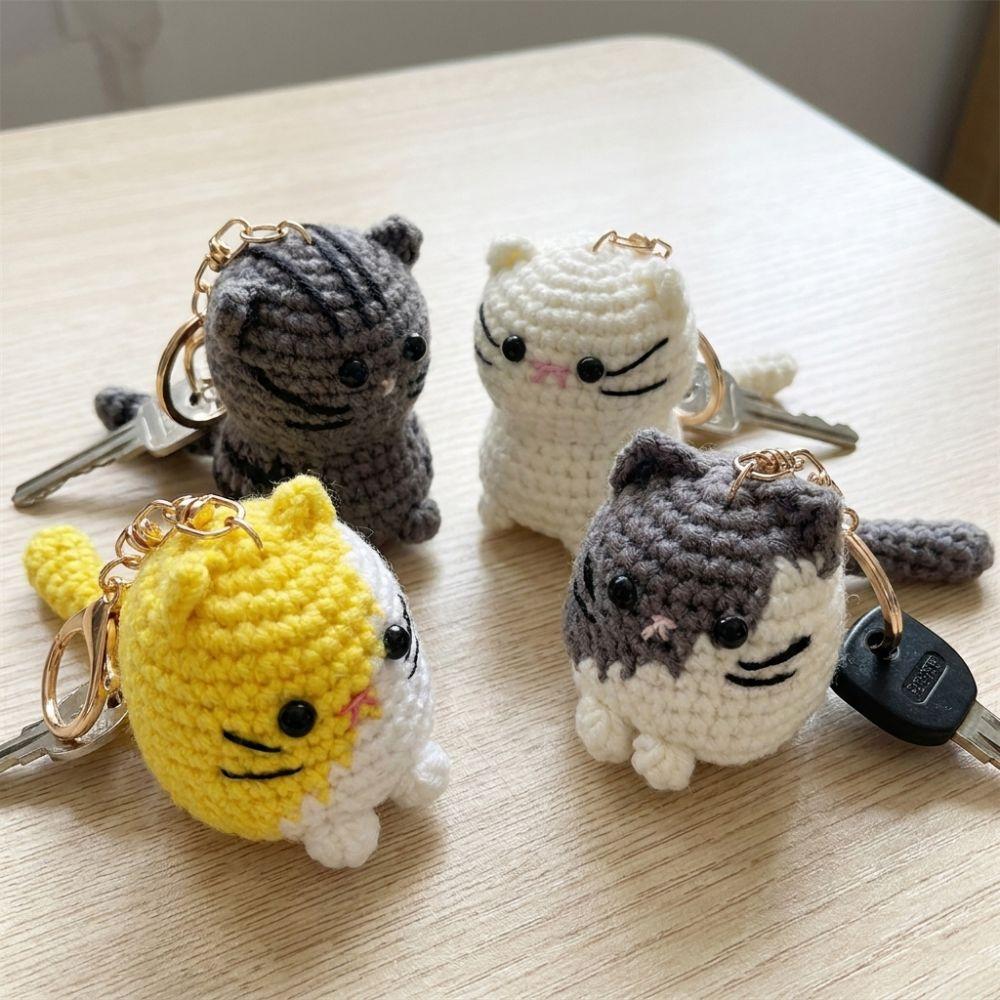 Handmade Crochet Cat Keychain Multi-color Cat Plush Keychain Cute Kitten Doll Keychain Gift Giving