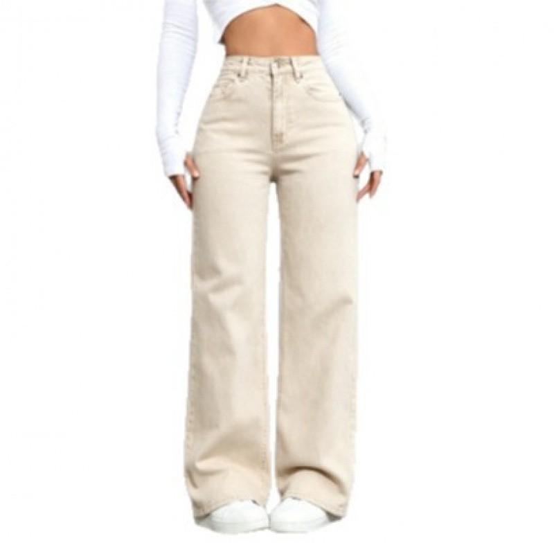 Plus Size Light Blue Denim Jeans Women High Waist Straight Leg Loose Fit Casual Trousers