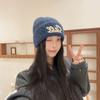 Autumn and winter new fashion letter embroidery knitted hat Korean version versatile solid color big head circumference shows the face small warm