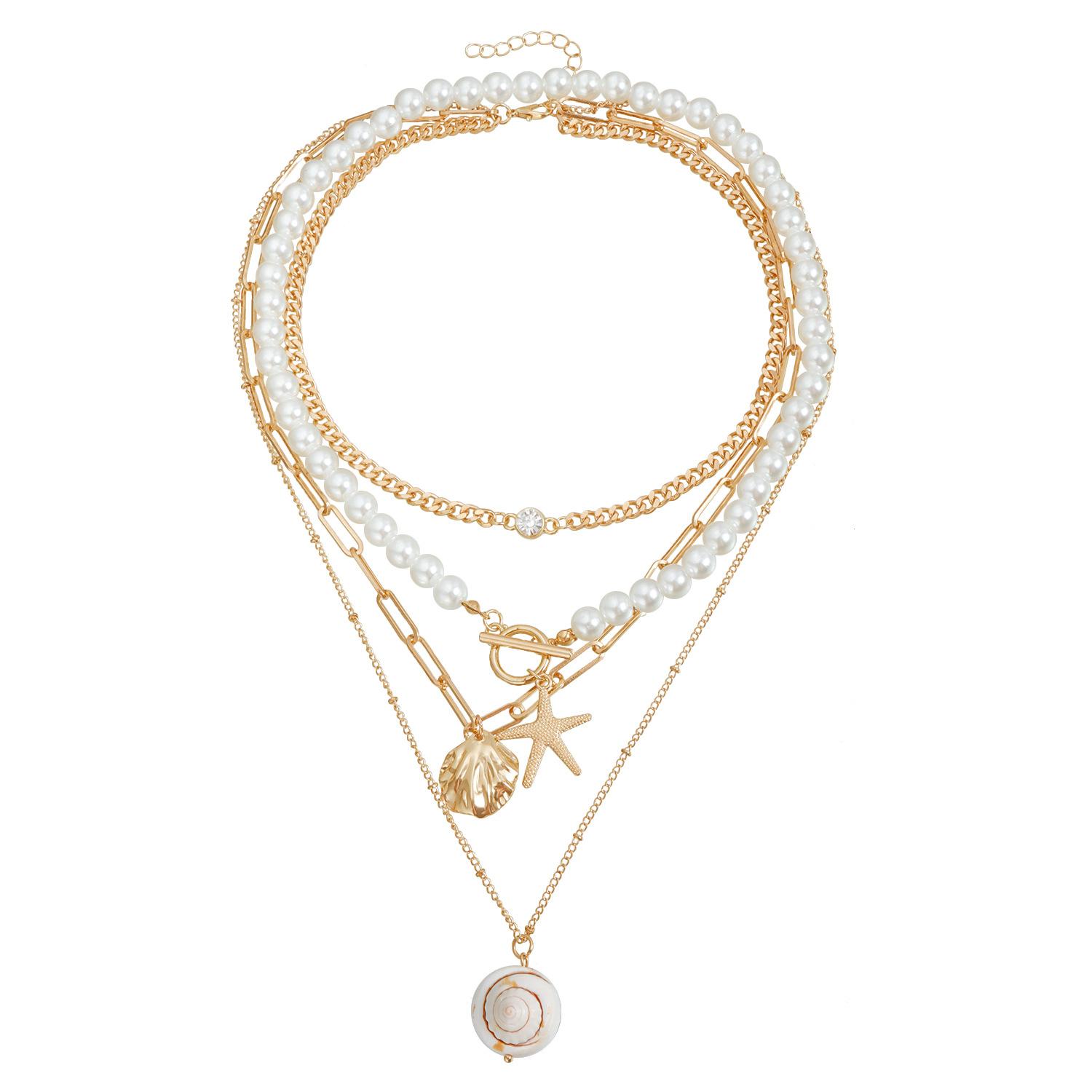 

Baroque Pearl Starfish Necklace Seashell Conch Beach Elements Casual Items золотой
